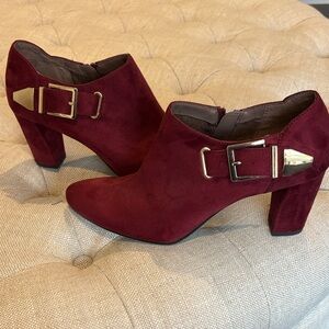 AEROSOLES Rich Red Suede Heeled Boots - 9.5